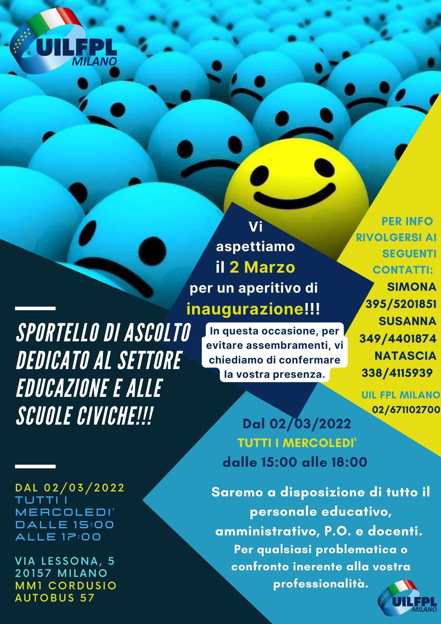 SPORTELLO DI ASCOLTO DEDICATO AL SETTORE EDUCAZIONE E ALLE SCUOLE CIVICHE!