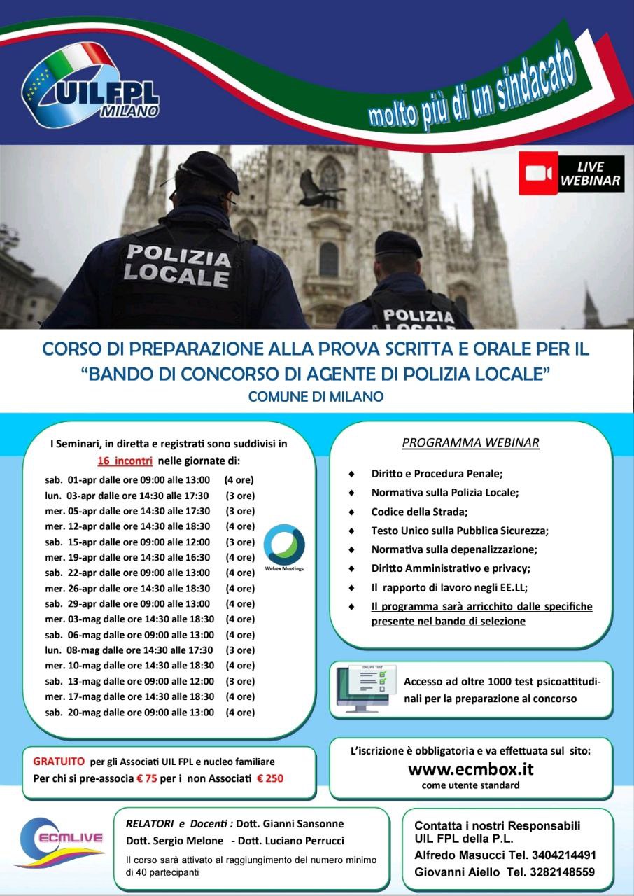 CORSO DI PREPARAZIONE AL CONCORSO PER AGENTE DI POLIZIA LOCALE INDETTO DAL COMUNE DI MILANO